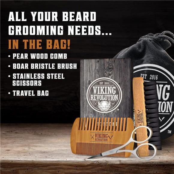 Beard Comb & Beard Brush Set for Men -Natural Boar Bristle Brush and Dual Action - Picture 2 of 7